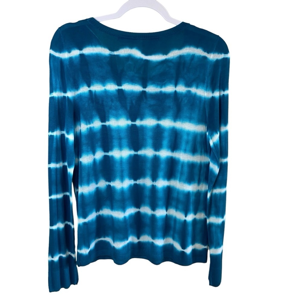 Kensie - Turquoise Blue Tie Dye Look Light V-neck Sweater - L - Picture 5 of 7